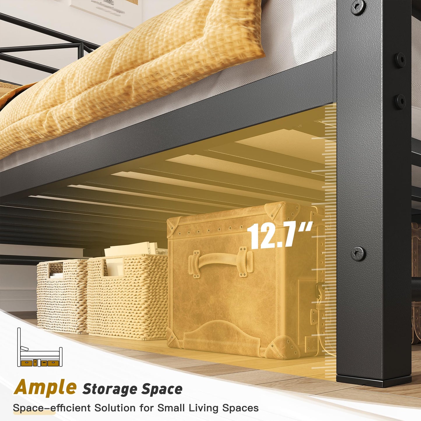 EnHomee 54" Metal King Bed Frame with Tall Headboard & Footboard, LED Light King Bed Frame, Strong Metal Slats Support and Noise-Free Design with Under Bed Storage/No Box Spring Needed/Black