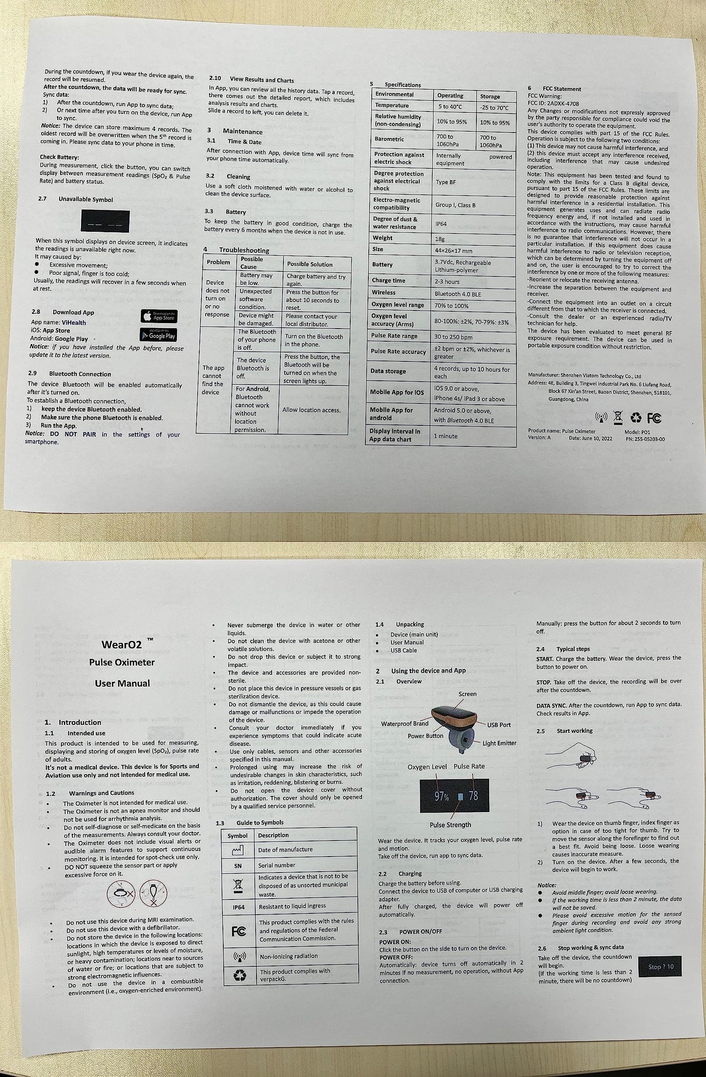 Vibeat Pulse Oximeter for 12 Hours Continuous Tracking, WearO2 Bluetooth Finger Oxygen Monitor, Notification of Low O2, Wearable Ring Blood Oxygen Meter, Free App & PDF Report