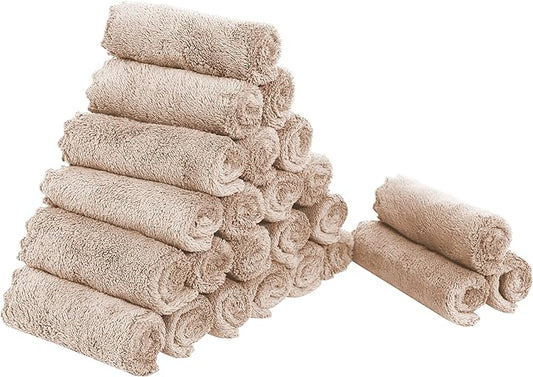 Sunny zzzZZ 24 Pack Kitchen Dishcloths - Does Not Shed Fluff - Reusable Dish Towels, Dish Cloths, Super Absorbent Coral Fleece Cleaning Cloths, Nonstick Oil Washable Fast Drying, 10 x 10 Inch (Brown)