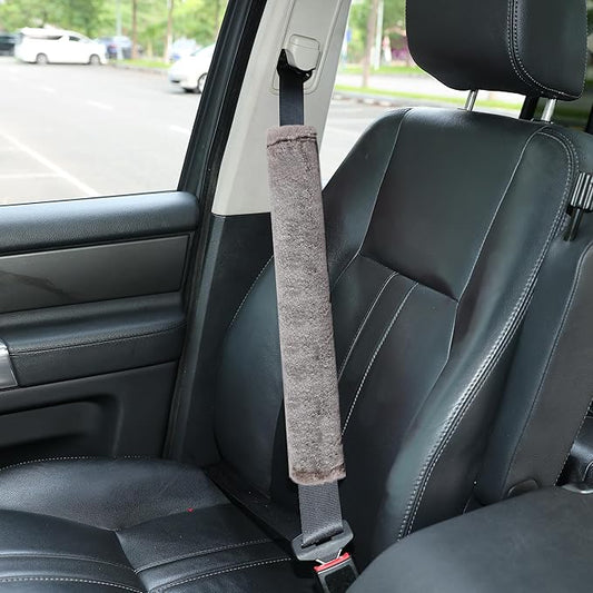 Amooca Soft Faux Fur Universal Fit Seatbelt Cover Car Truck SUV Airplane Seat Belt Shoulder Pad for Carmera Backpack Straps Neck Cushion Protector Extra Long 19.7in Brown Gray