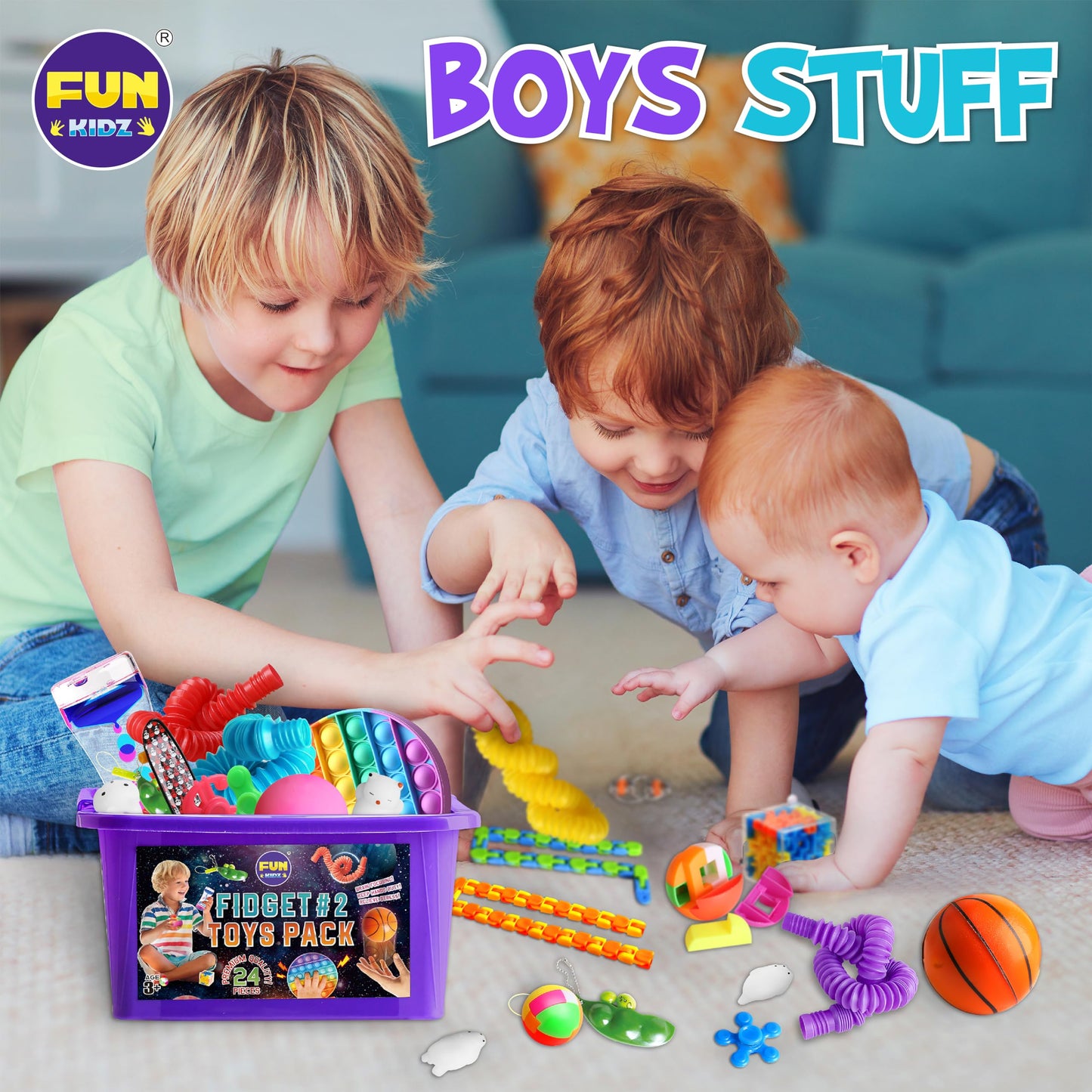 Fidget Pack Box for Boys Girls 4-12, FunKidz Fidget Toys for Kids 5-7 Autistic Sensory Mystery Birthday Gifts in Reusable Portable Treasure Box Nice Party Favors