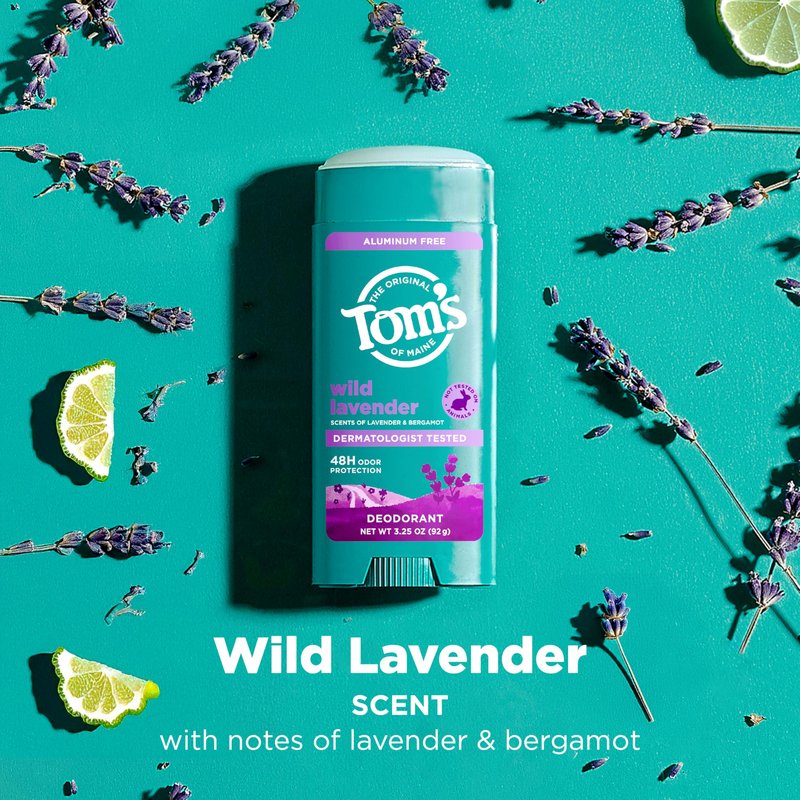 Tom’s of Maine Wild Lavender Natural Deodorant for Men and Women, Aluminum Free, No Artificial Fragrances, Dyes, or Preservatives, Baking Soda Free, 48-Hour Odor Protection, 3.25 oz