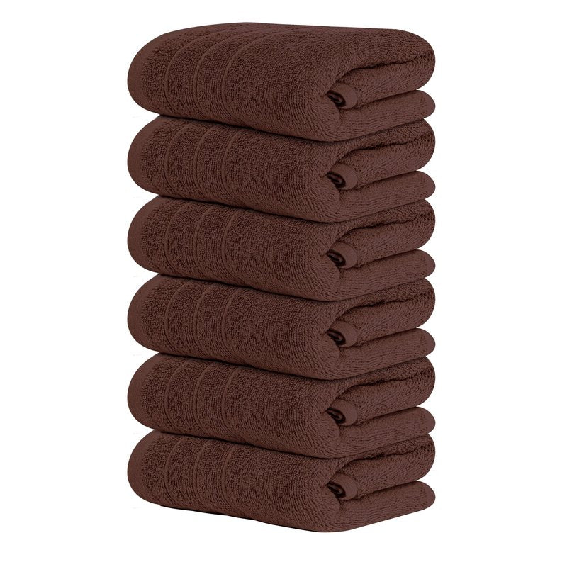 Tens Towels Pack of 6 Hand Towels, 100% Cotton, Lighter Weight, Quick to Dry, 16 x 28 Inches, Super Soft & Absorbent, Perfect for Bathroom & Kitchen (Brown)
