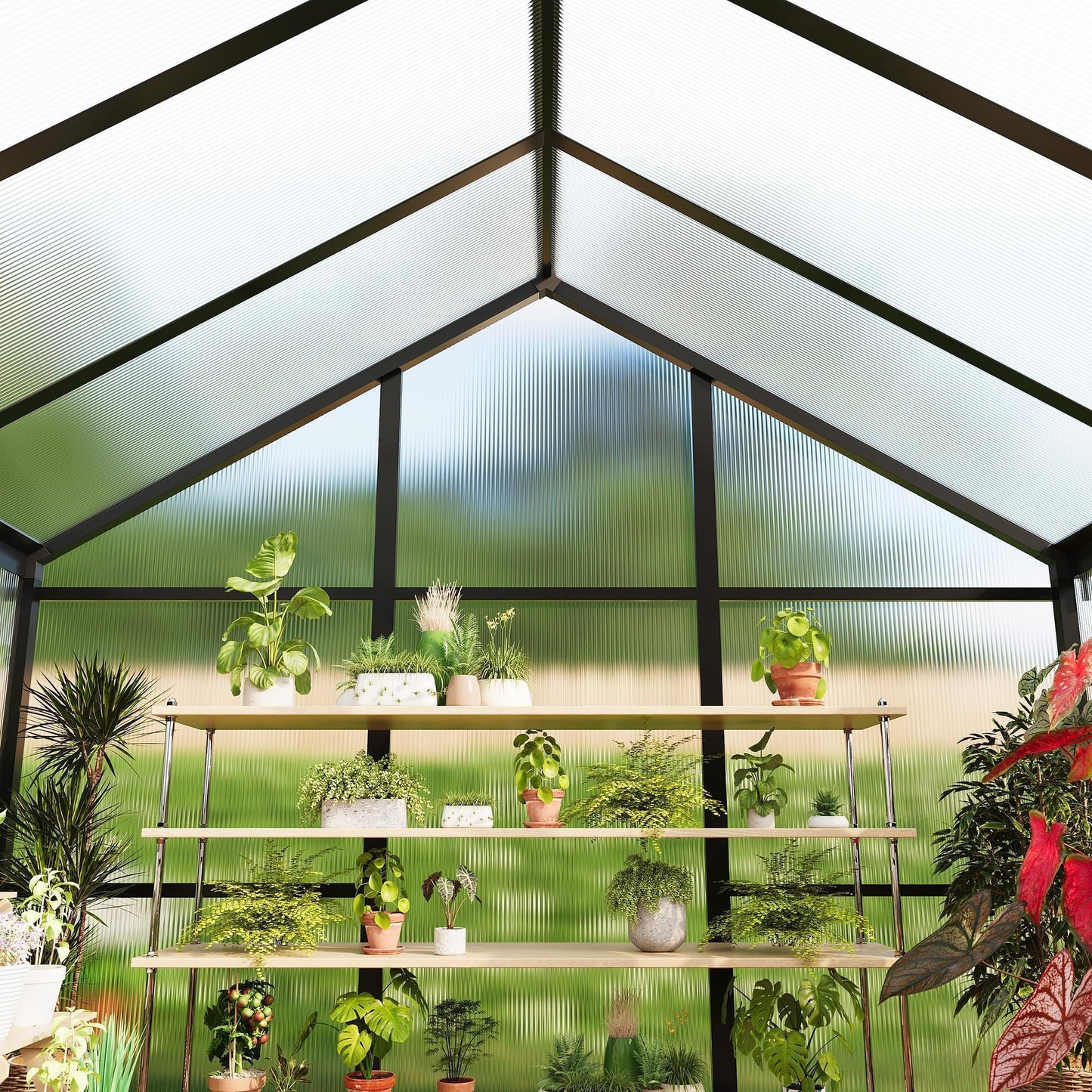 6x10 FT Greenhouse for Outdoors, Polycarbonate Greenhouse with Roof Vent, Ground Nails, Lockable Push Door, Aluminum Large Walk-in Green House for Outside Garden Backyard, Patio, Lawn, Black