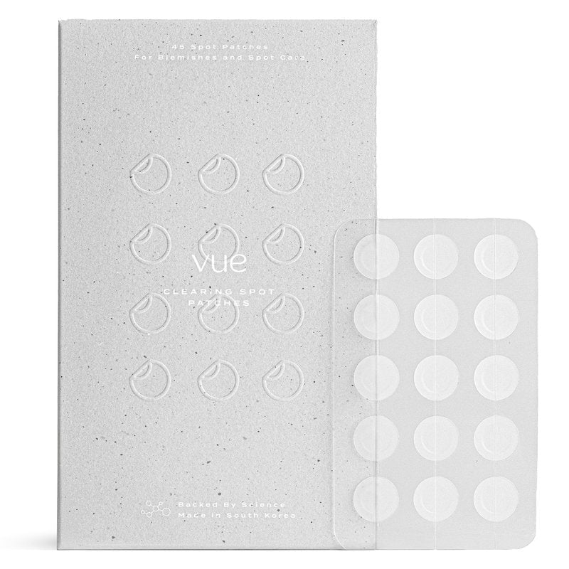 Vue Clearing Spot Patches - Hydrocolloid Pimple Patches, Acne Spot Dots for Blemishes and Breakouts, Redness and Blemish Care, Invisible, Discreet, & Gentle for All Skin Types (12mm, 45-Count)