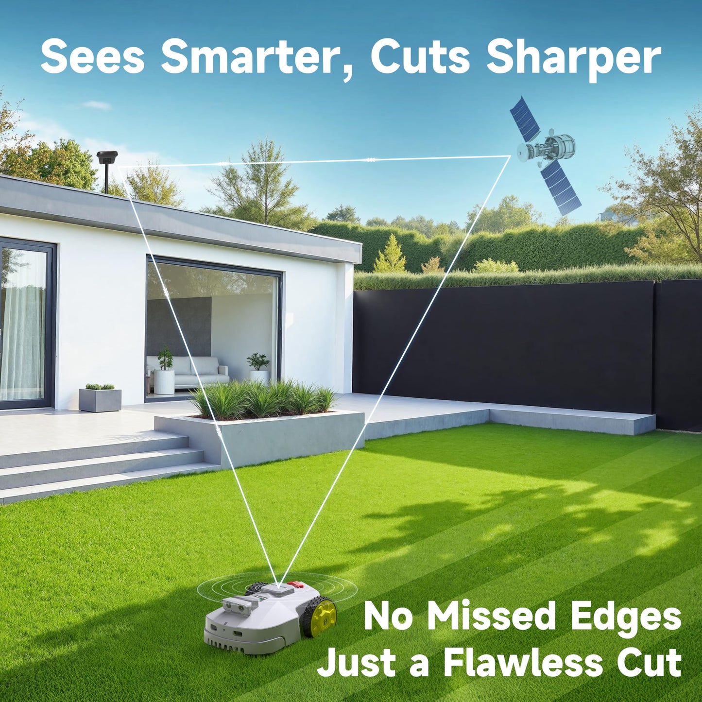 BESTMOW Robot Lawn Mower — 1.5 Acre Ultra Quiet Self Charging Robot Mower, Up to 4 inches Cutting Height, Robotic Lawn Mowers with RTK+4 Eye Vision, Mapping and Anti Theft tech, APP Control