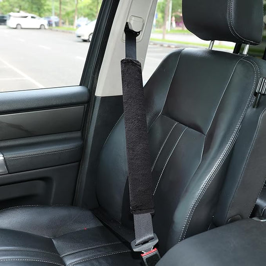 Amooca Soft Faux Fur Universal Fit Seatbelt Cover Car Truck SUV Airplane Seat Belt Shoulder Pad for Carmera Backpack Straps Neck Cushion Protector Extra Long 19.7in Black