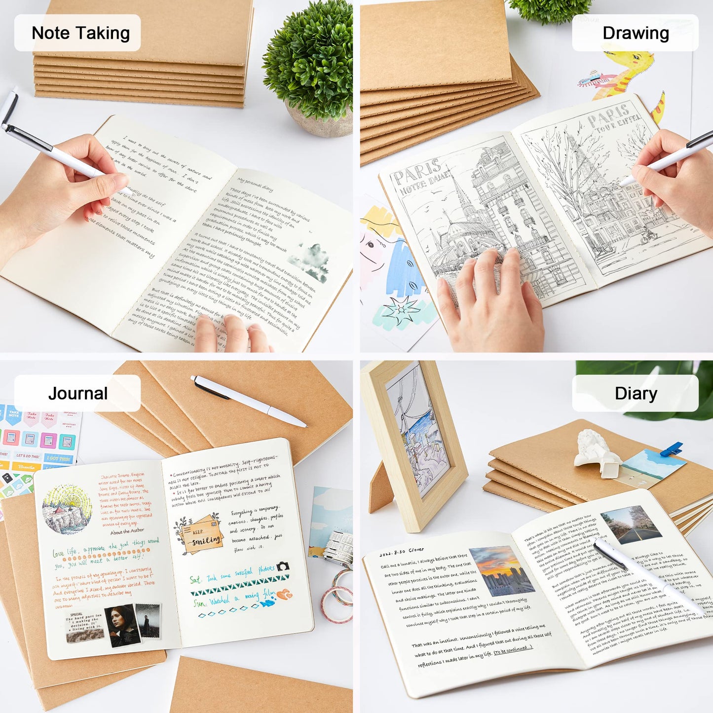feela 15 Pack Blank Kraft Notebooks, Unlined Sketchbook Note Pad Travel Journal for Drawing Doodling Writing, Journal Bulk For Women Kids Students Office School Supplies, A5, 60 Pages, 8.3” X 5.5”