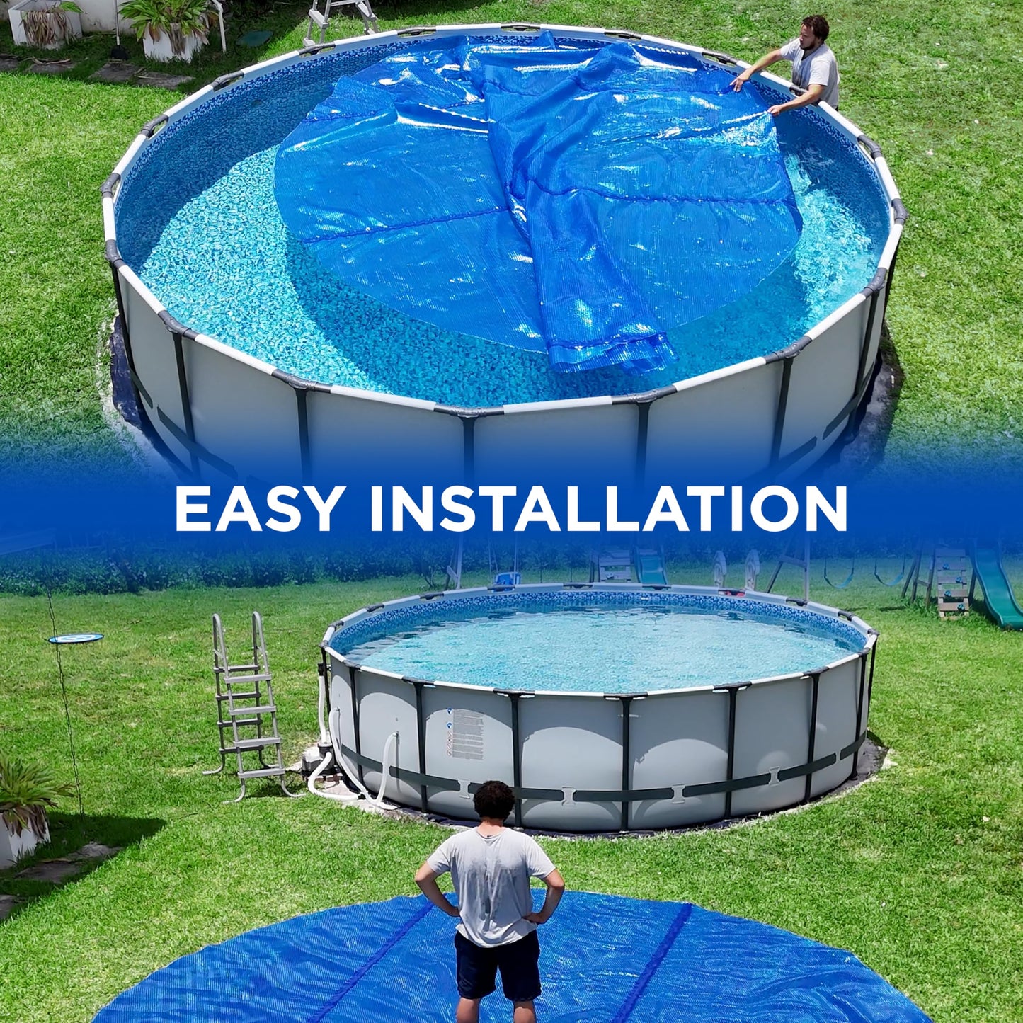 21 Foot Round Solar Cover for Inground and Above Ground Pools, 12 Mil - Premium Heavy Duty Solar Blanket for Above Ground Pool, Blue - Made in USA