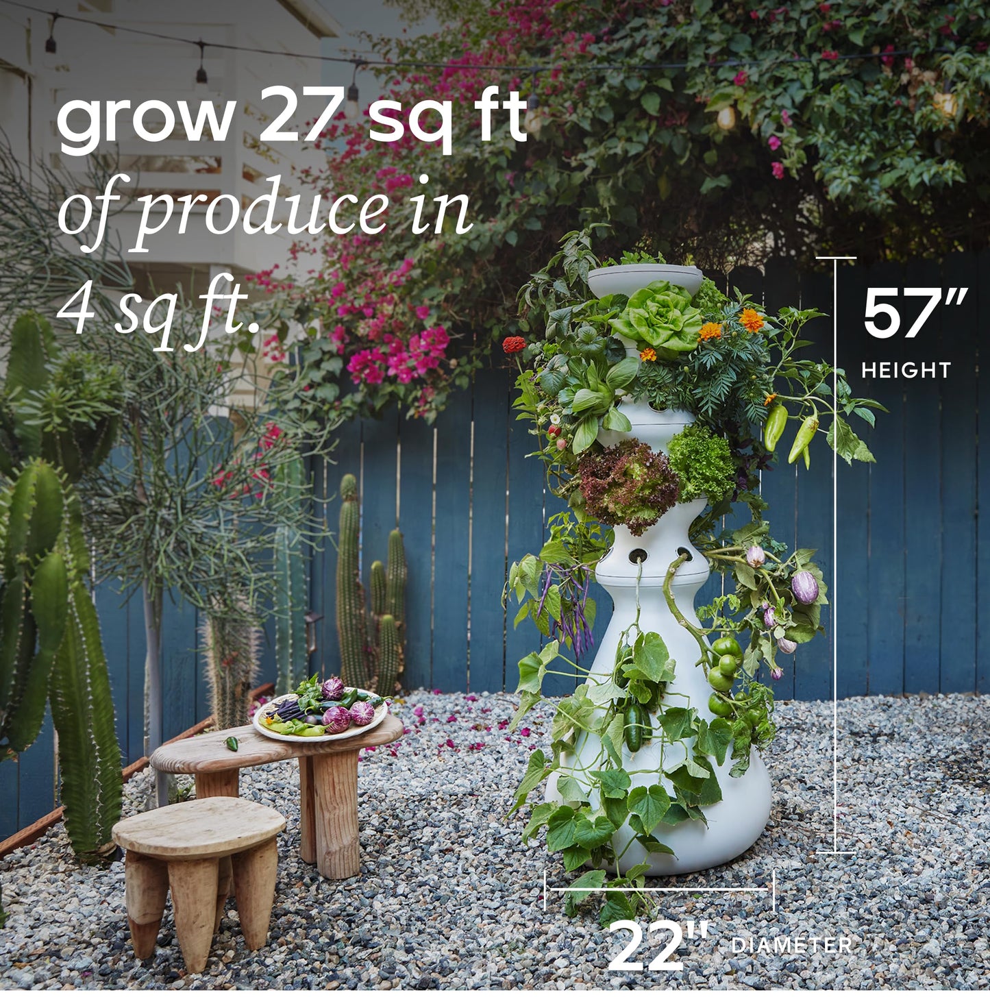 Farmstand Starter Kit + 24 Seedling Credit | Medium Hydroponic Growing System Kit | Self-Watering Outdoor Vertical Garden Planter Tower | 4ft 10in | Made in USA