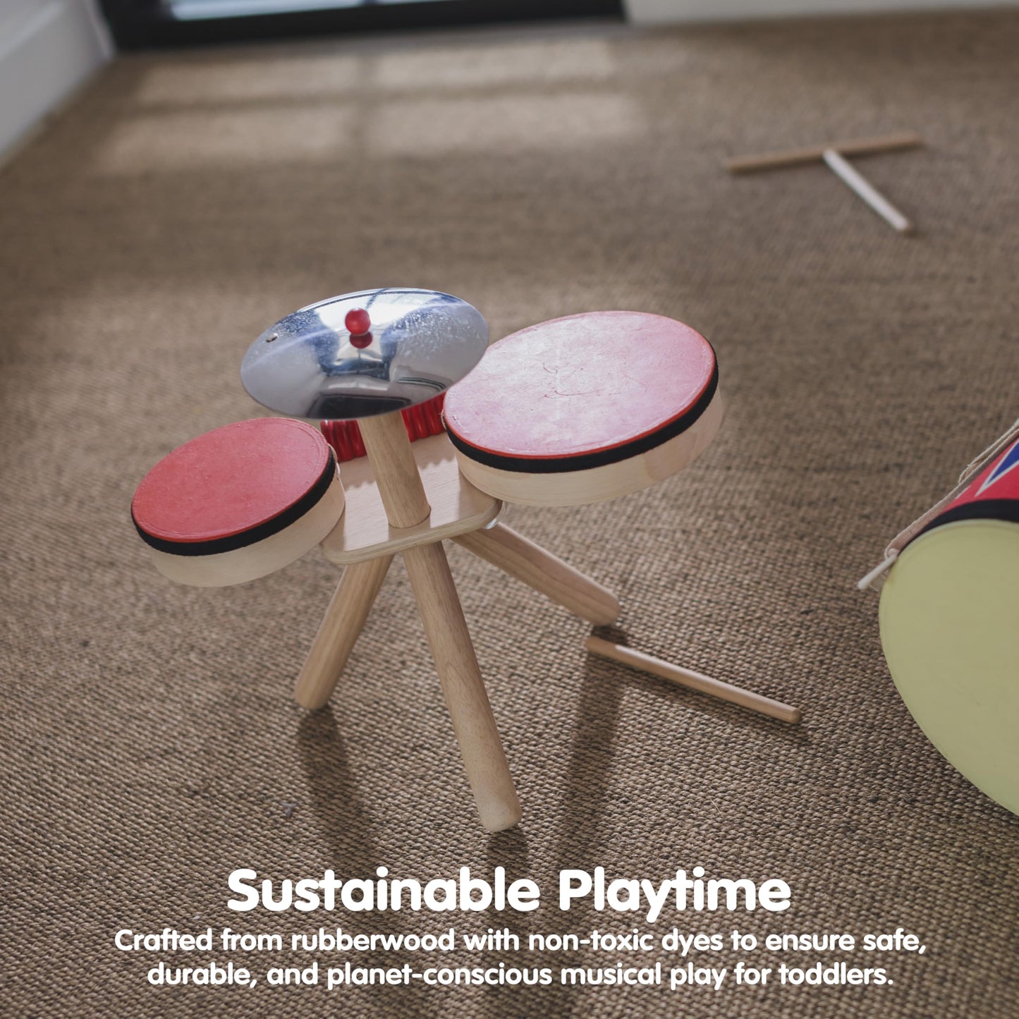 PlanToys® Musical Band Wooden Montessori Drum, Cymbal and Guiro Set | Early Sensory Exploration, Coordination and Creative Expression | Eco Friendly Music Toy for Meaningful Play