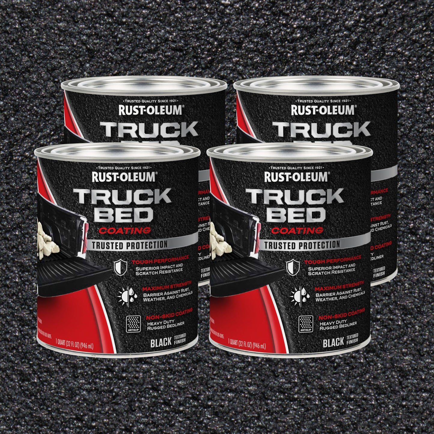 Rust-Oleum 342668-4PK Truck Bed Coating, Quart, Black, 4 Pack