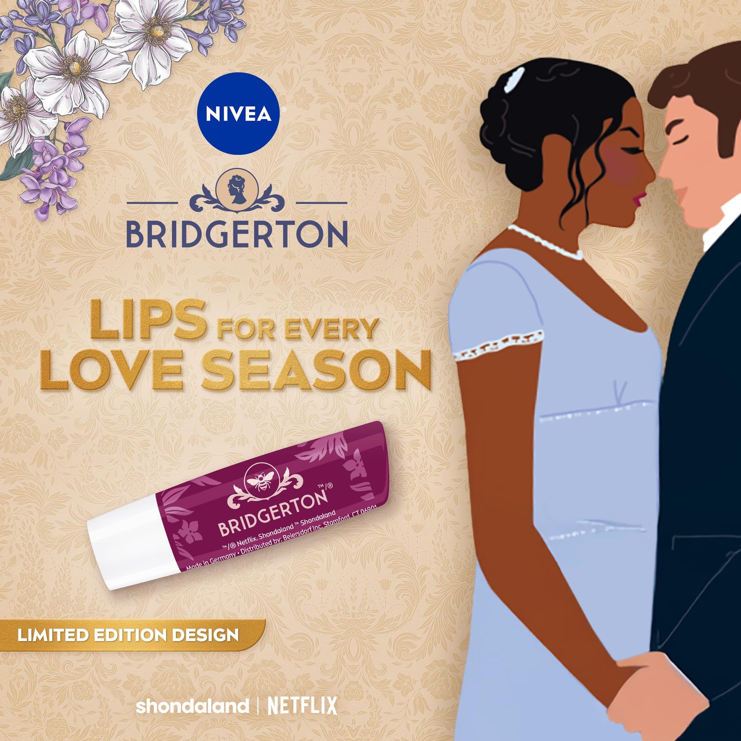 NIVEA Blackberry Pie Lip Balm, Nourishing Lip Care, Bridgerton Limited Edition Tinted Lip Balm with Blackberry Flavor and Shea Butter, 3-in-1 Moisture, Repair and Color, 0.17 Oz Stick