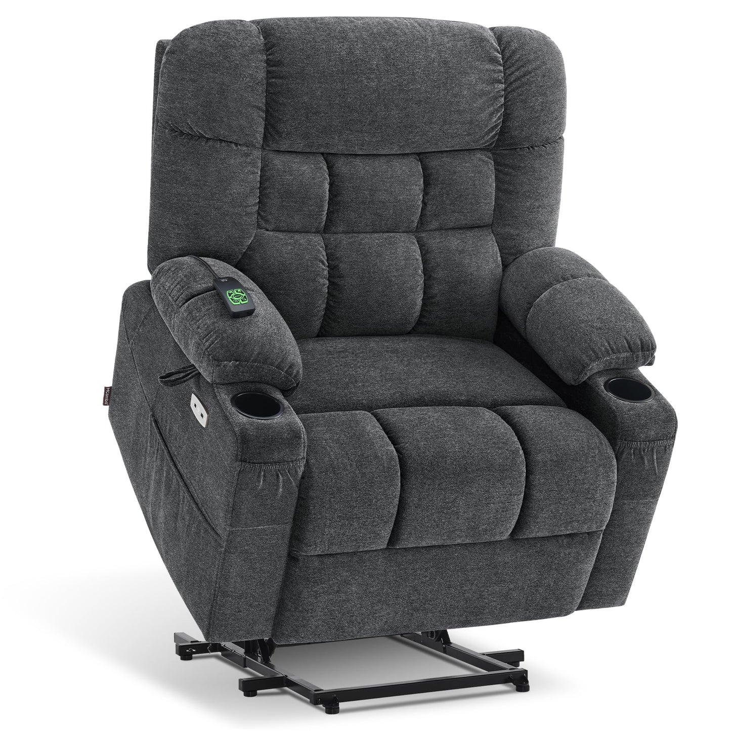 MCombo Dual Motor Power Lift Recliner Chair with Massage and Dual Heating for Elderly, Lay-Flat for Sleeping, Extra Wide for Big and Tall, Fabric R7070 (Dark Grey)
