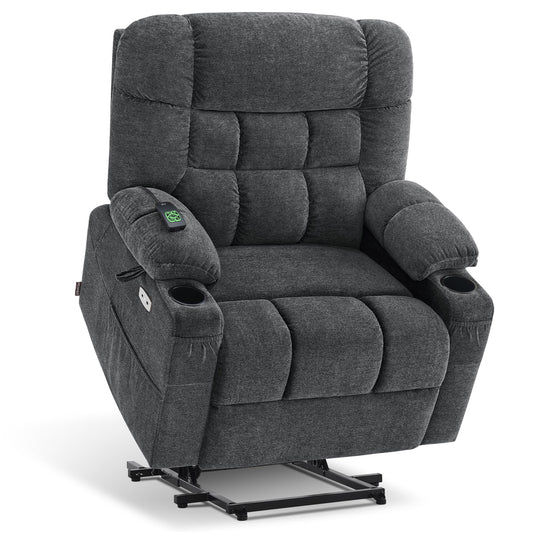 MCombo Dual Motor Power Lift Recliner Chair with Massage and Dual Heating for Elderly, Lay-Flat for Sleeping, Extra Wide for Big and Tall, Fabric R7070 (Dark Grey)
