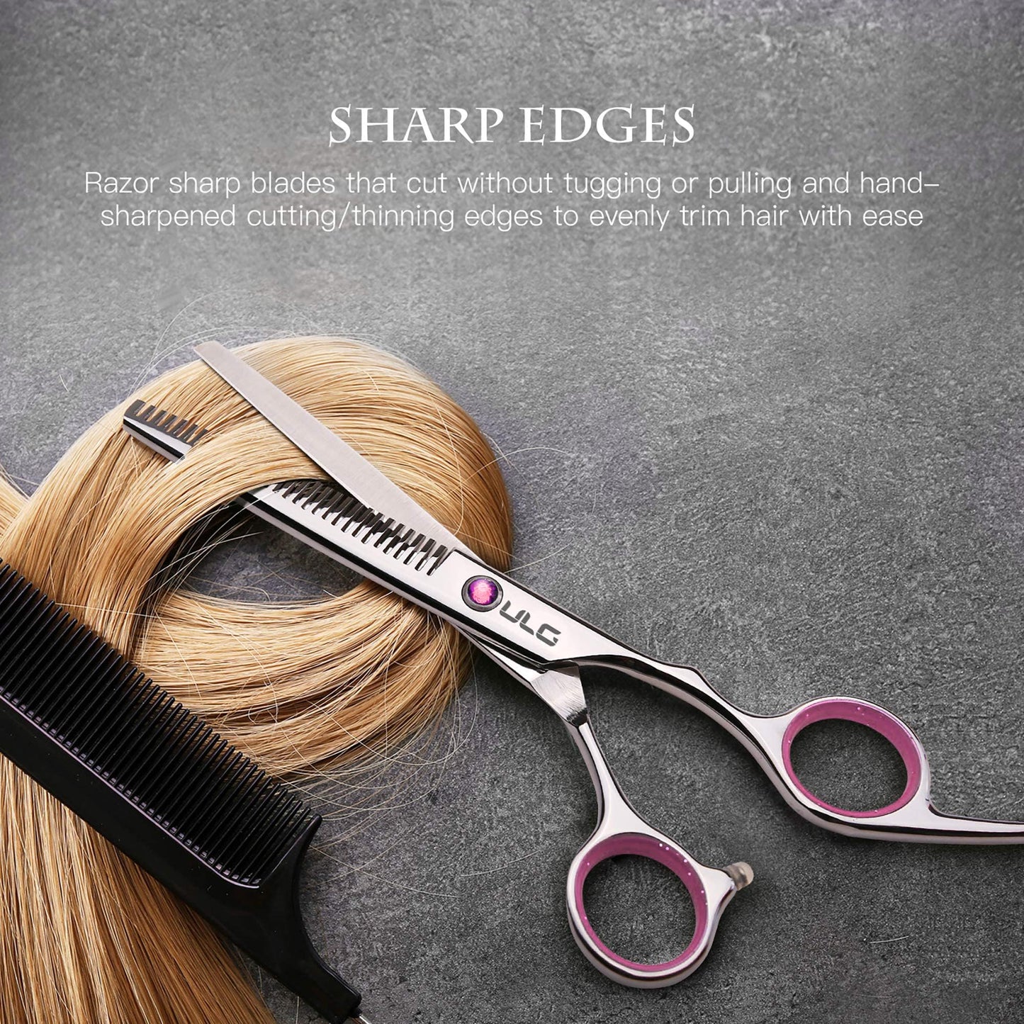 ULG Hair Cutting Scissors Thinning Shears Kit Professional Barber Hairdressing Texturizing Salon Razor Edge Scissor Stainless Steel 8Pcs - SilverMAX