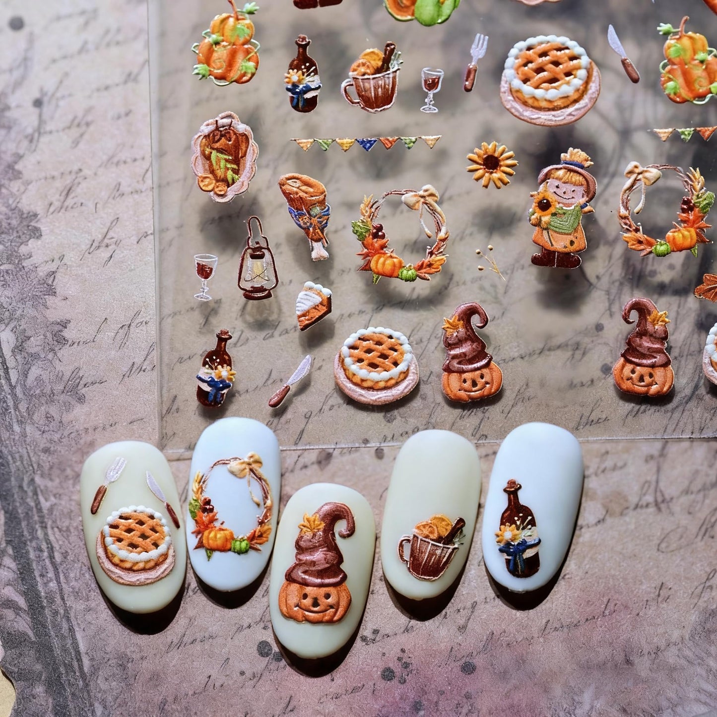 Thanksgiving Day Nail Stickers 5D Embossed Pumpkin Lanterns Nail Art Stickers 3D Self Adhesive Wine Bottles Nail Decals Fall Autumn Cute Girl Nail Design Garland Nail Art Supplies for Women 1 Sheet