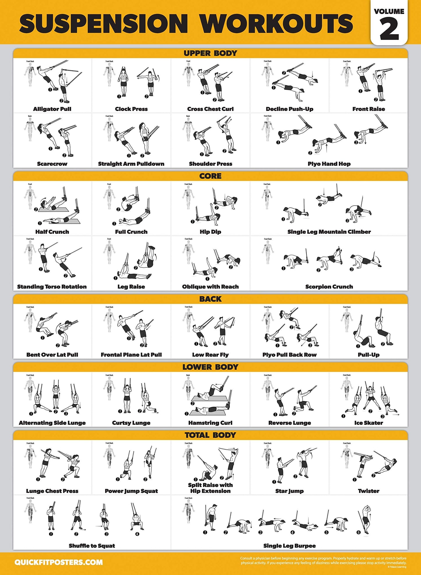 Palace Learning 3 Pack Suspension Workout Posters - Volume 1, 2 & 3 - Exercise Charts (LAMINATED, 18" x 24"")"