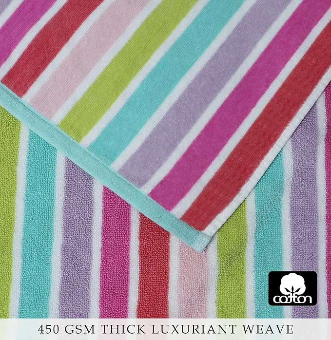 COTTON CRAFT Oversized Beach Towel - 2 Pack XL 39 x 68 inches Big & Huge Beach Blanket Towel - 100% Cotton Dobby Terry Velour Stripe - Super Soft Luxury - Pool Picnic Bath - Pink Multi
