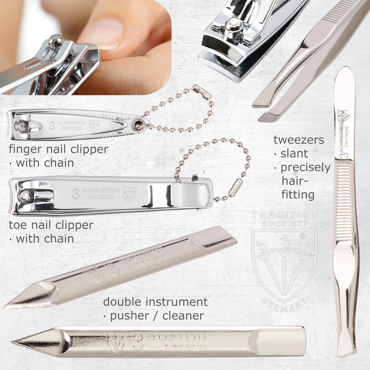3 Swords Germany – brand quality 8 piece manicure pedicure grooming kit set