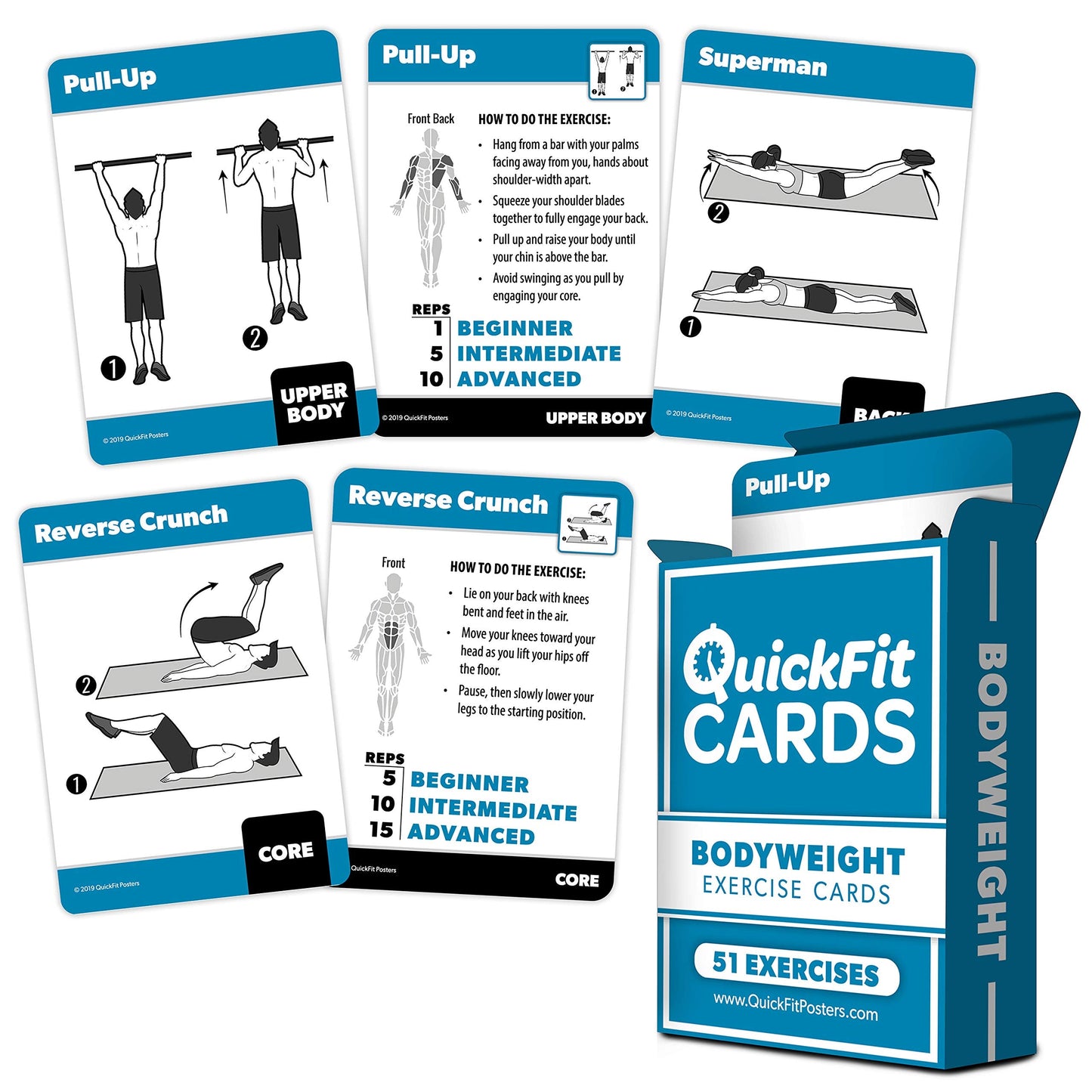 QuickFit 2 Pack - Stretching Exercise Poster - Laminated 18" x 24"" & Bodyweight Exercise Playing Cards - 2.5"" x 3.5"""