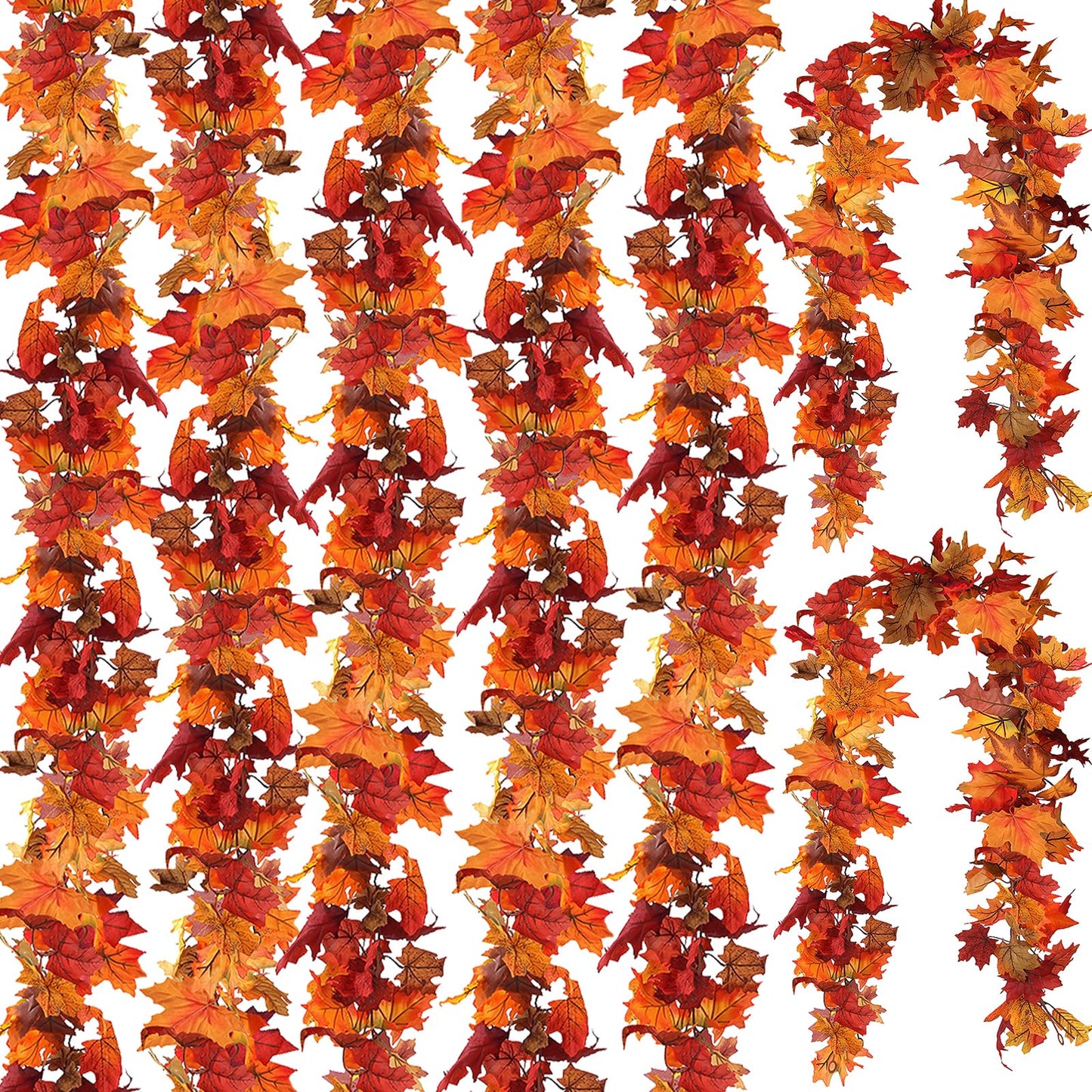 CQURE 7 Pack Fall Leaf Garland, Total 41.3Ft Artificial Fall Vines Autumn Garland Fall Maple Leaves Thanksgiving Decor for Home Wedding Fireplace Christmas