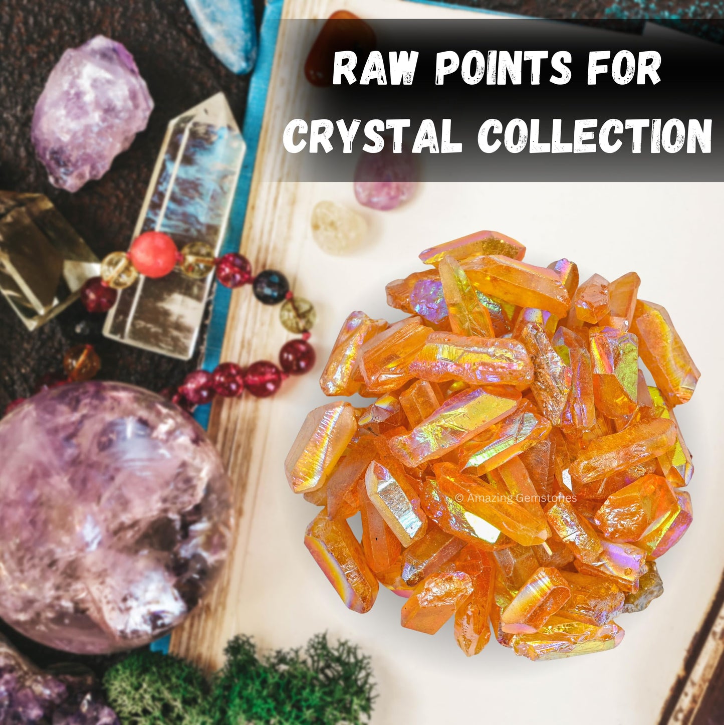 Amazing Gemstone Tangerine Aura Quartz Raw Crystals Point and Healing Stones, Natural Rocks for Meditation and DIY Raw Stones and Crystals (1 lb)