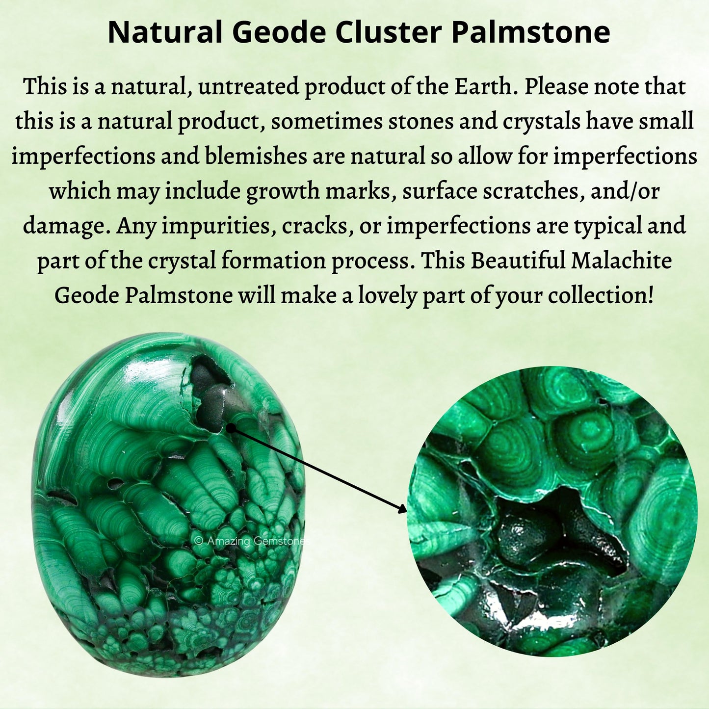 Amazing Gemstone Malachite Crystals and Healing Stones - Large Palm Stone Crystals Piedra - Crystal for Good Luck, Balanced Positive Energy, Meditation - Unique Stocking Stuffers, Gifts for Women