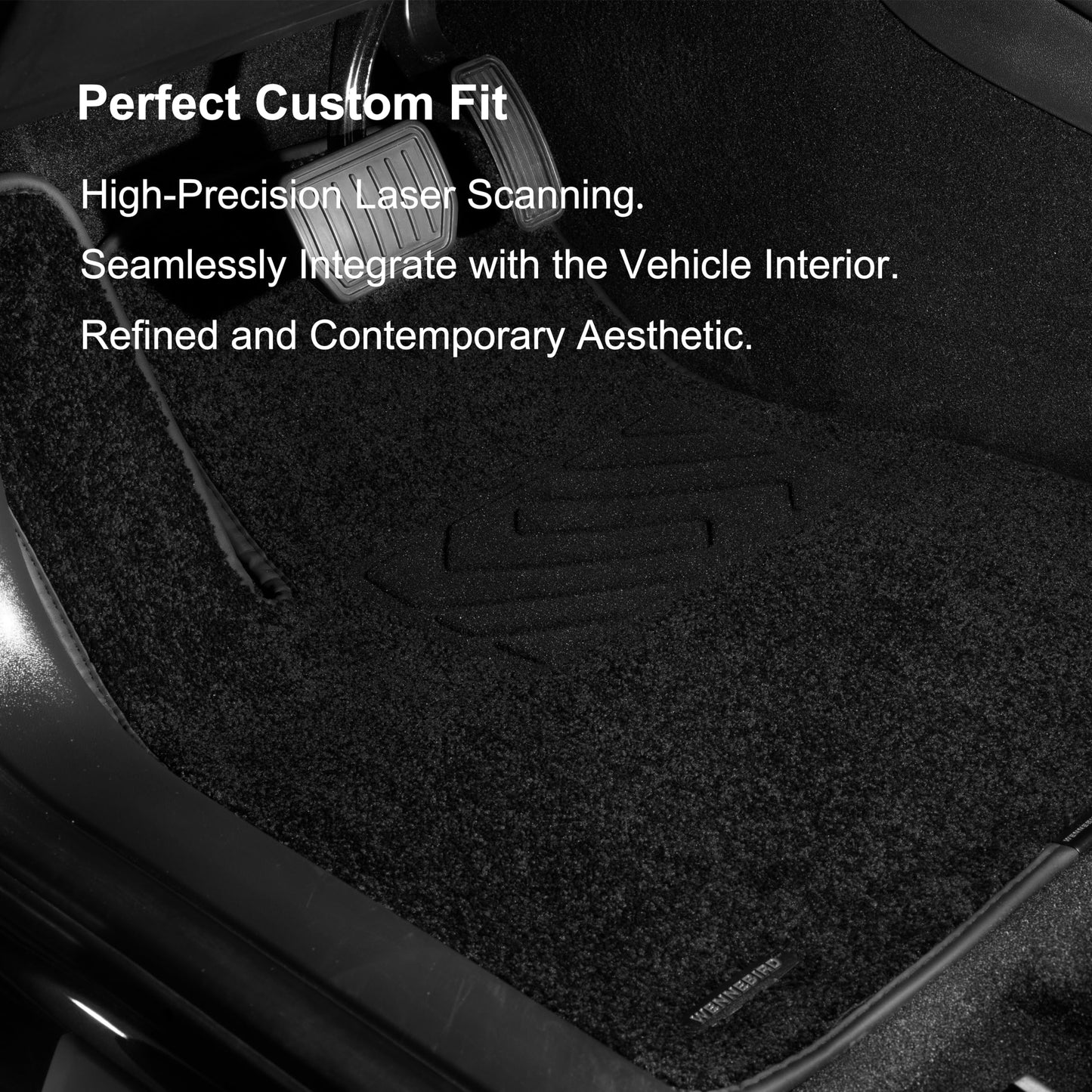 WENNEBIRD Superior Carpet Floor Mats for 2015-2020 Tesla Model X 7 Seats (Not for 5 Seats & 6 Seats & Chrome Rails), 0.6-Inch Ultra-Thick, Noise-Reducing, All-Weather Waterproof Anti-Slip – 4-Pc Set