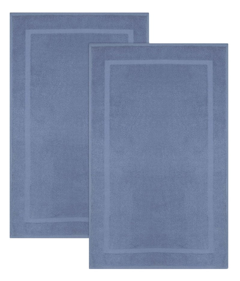 COTTON CRAFT Bath Mats - 2 Pack 100% Cotton 21x30 Inches - Ultra Absorbent - Plush 900 GSM - Banded Border Luxury Towel Rug - Step Out Tub Shower Floor Mat -Not a Bathroom Rug - Azure Blue