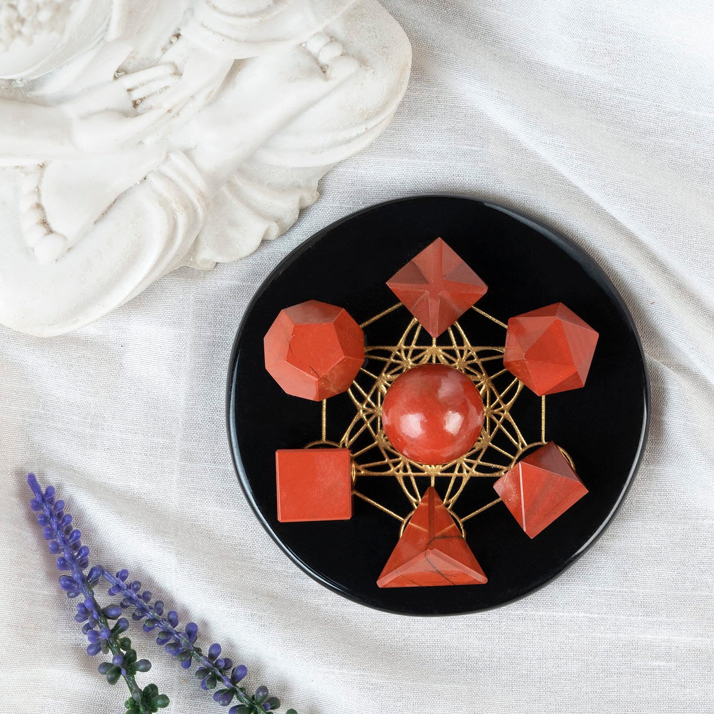 Crocon Red Jasper 7Pcs Platonic Solids Crystal Geometry Set, Platonic Solids Sacred Geometric Stones for Meditation Reiki Balancing Healing Chakra Stone Cleansing Spiritual Good Luck (15-20 mm)
