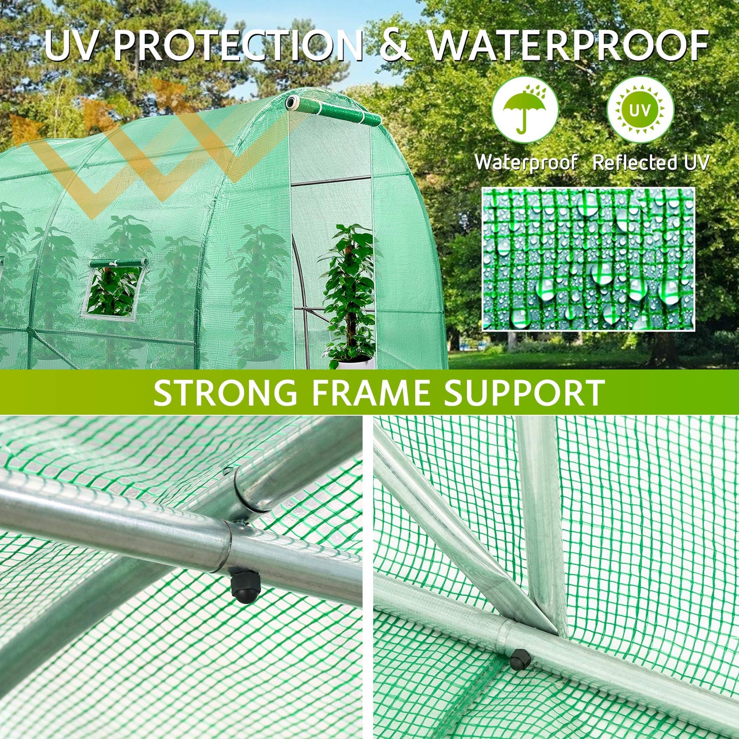 VIVOSUN 20x10x7 Ft. Large Walk in Greenhouse, Greenhouse Tunnel, Garden Plant Hot House with Green PE Cover, Roll-up Zipper Door and Window for Outdoor