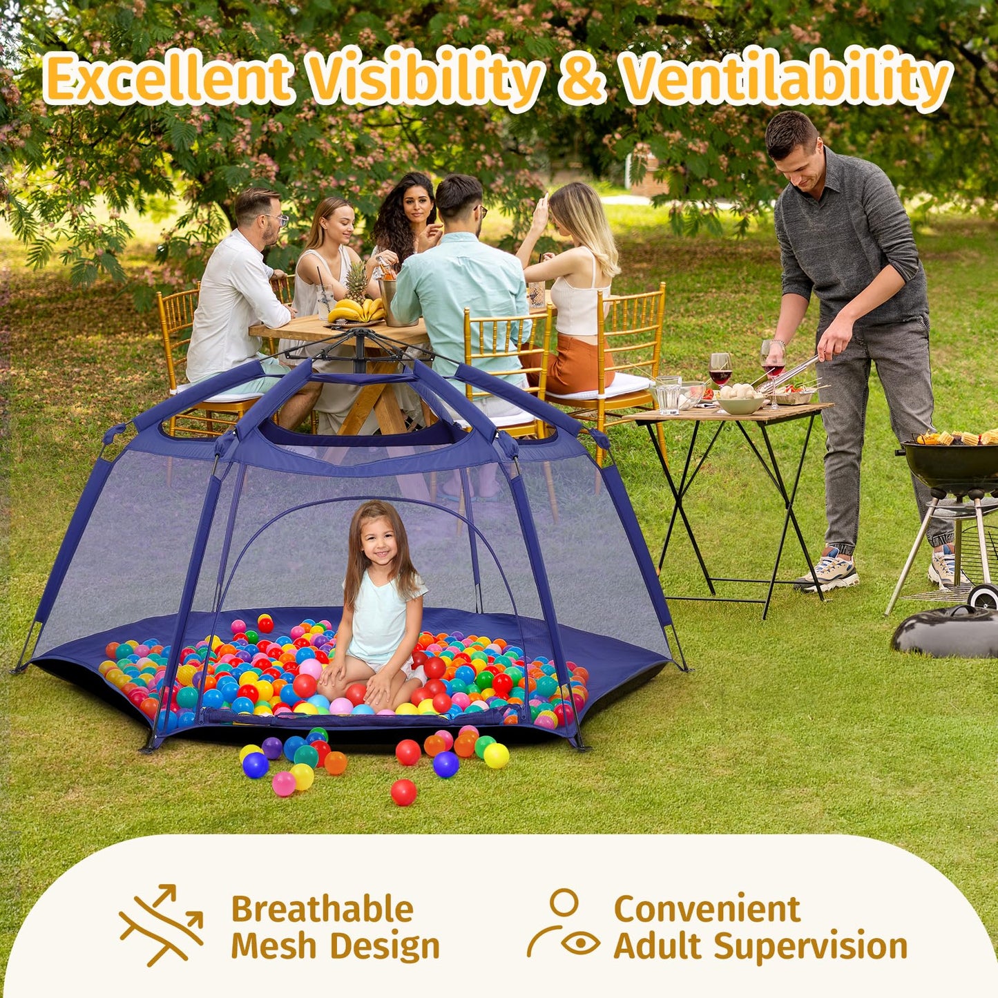 Alvantor® Baby Playpen Pop Up Play Yard 84"x84"x44”Large Mesh Kids Toddler Play Pen Indoor & Outdoor Safe Space Foldable Lightweight Mosquito Playpen Canopy for Infants Toddlers Pets, Navy