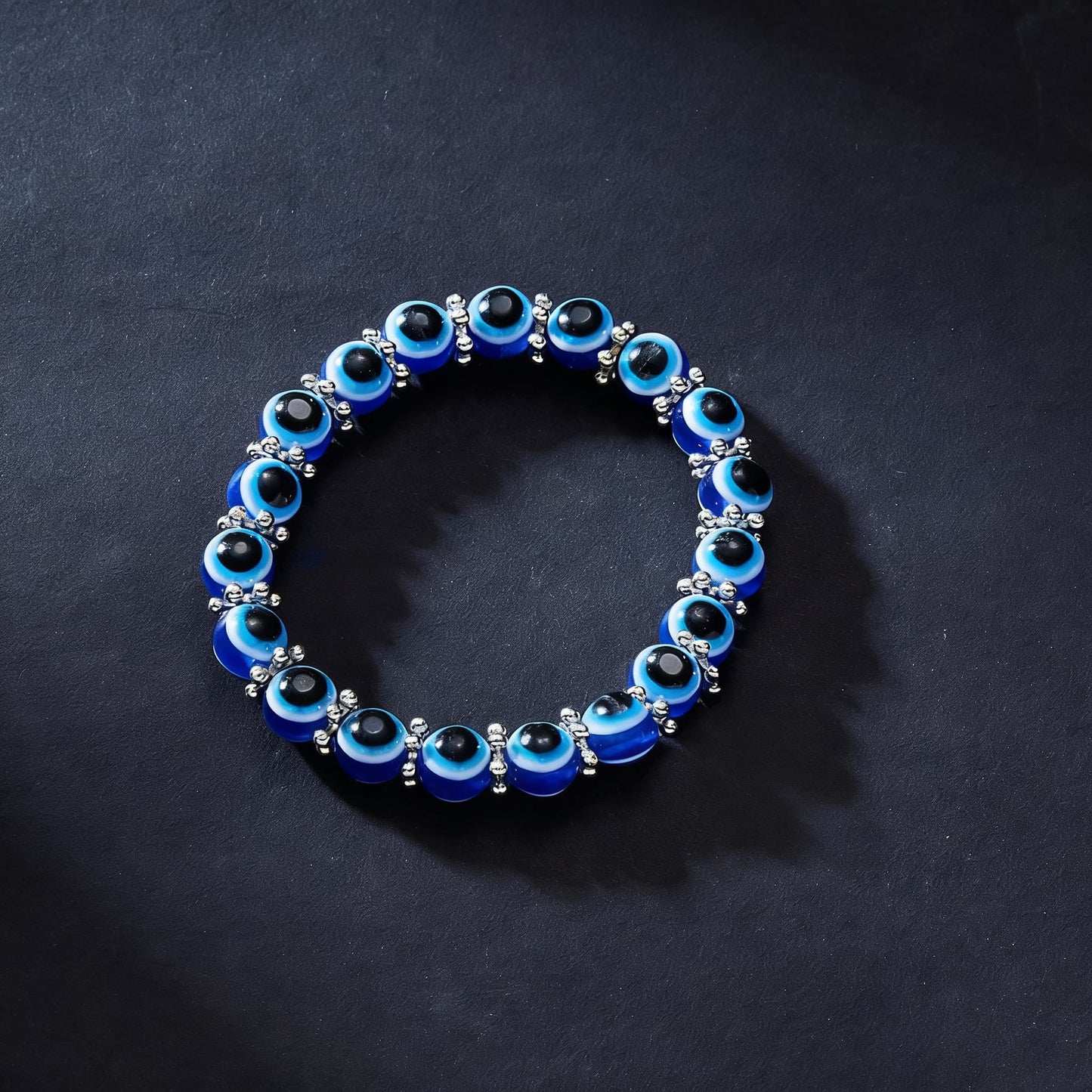 Cryhand Female 8mm Beaded Bracelets For Women 2PCS Evil Eyes Bracelet for Men Handmade Lucky Money Stretchy Crystal Bracelets Best Gifts