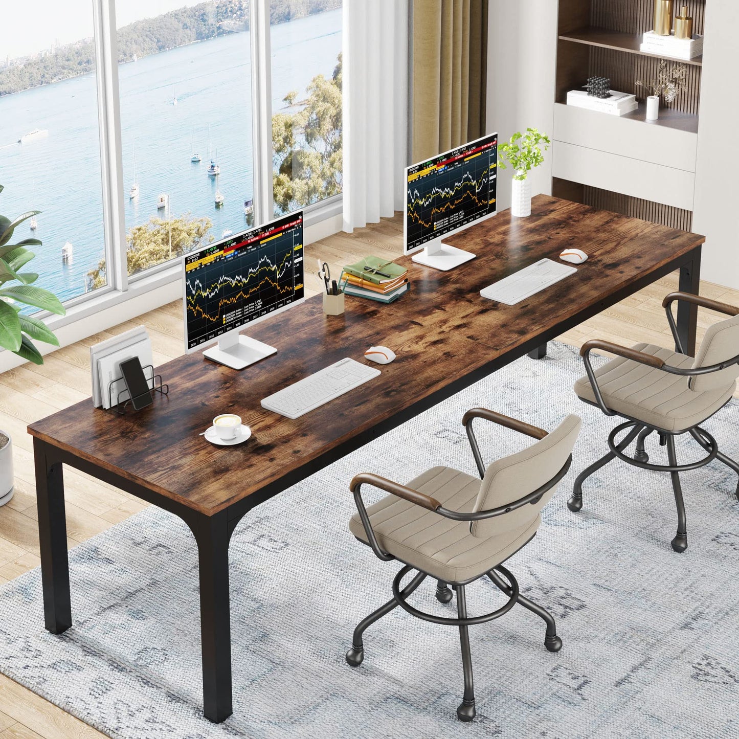 Tribesigns 78.7 Inches Extra Long Computer Desk 2 Person Desk, Double Long Desk, Workstaion for Home Office, Brown+Black