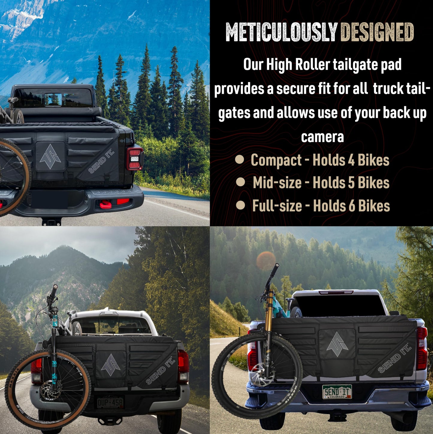 Send It. High Roller Tailgate Bike Pad V2 - Truck Accessories for Mountain Bikers, BMX Bikes, Ebikes & More (Mid Size)