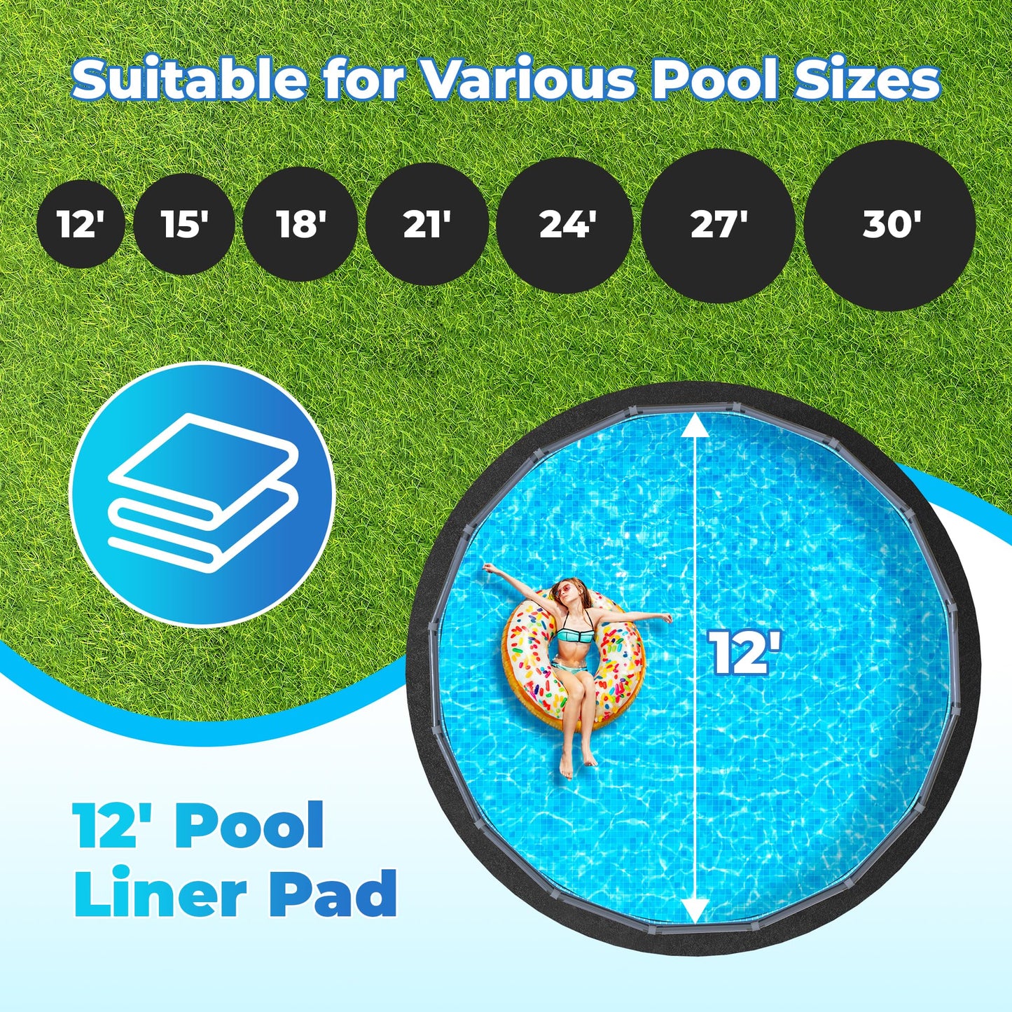 AquaJoyer 24' Round Thicker Heavy Duty Pool Liner Pad for Above Ground Pool, Pool Padding Underlayment for Pool Bottom, Protects Pool Prevents Punctures Weed Barrier Comfortable underfoot