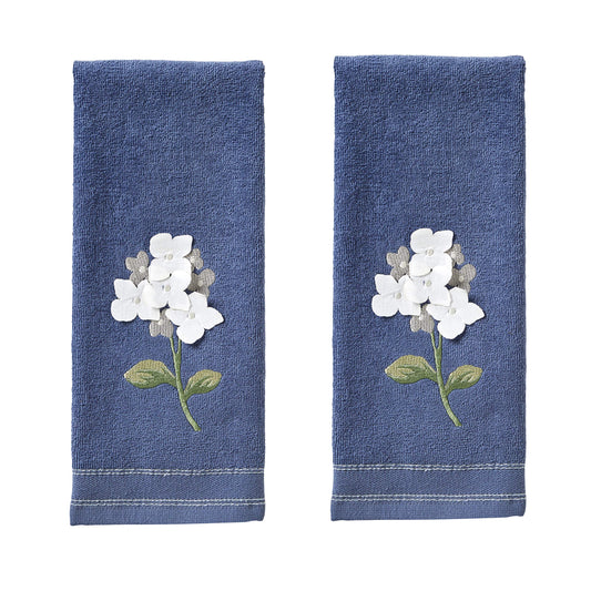 SKL Home Farm Hydrangea 100% Cotton 3D Embroidered 2pc Hand Towel Set, Decorative for Bath/Kitchen/Bar & Gift, Blue