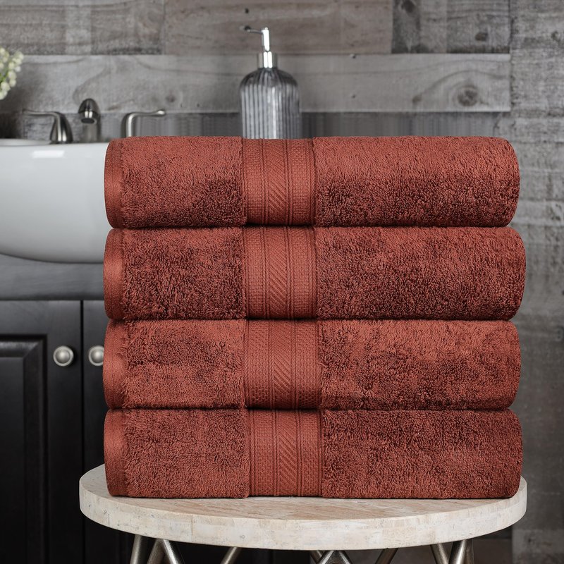 Superior Long Staple 100% Combed Cotton 700GSM Solid Highly-Absorbent 4-Piece Bath Towel Set for Bathroom, Shower, Kitchen-Super Soft, Plush, Highly Absorbent, Assorted 4-Piece Towels, Hot Chocolate