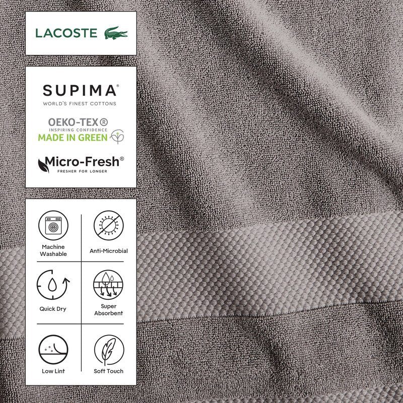 Lacoste Heritage Anti-Microbial Supima Cotton Bath Towel, Magenta, 30" x 54" – Absorbent & Quick Drying, Premium Super Soft Bath Towel, Bathroom Essential, Gift for All Occasions, Machine Washable
