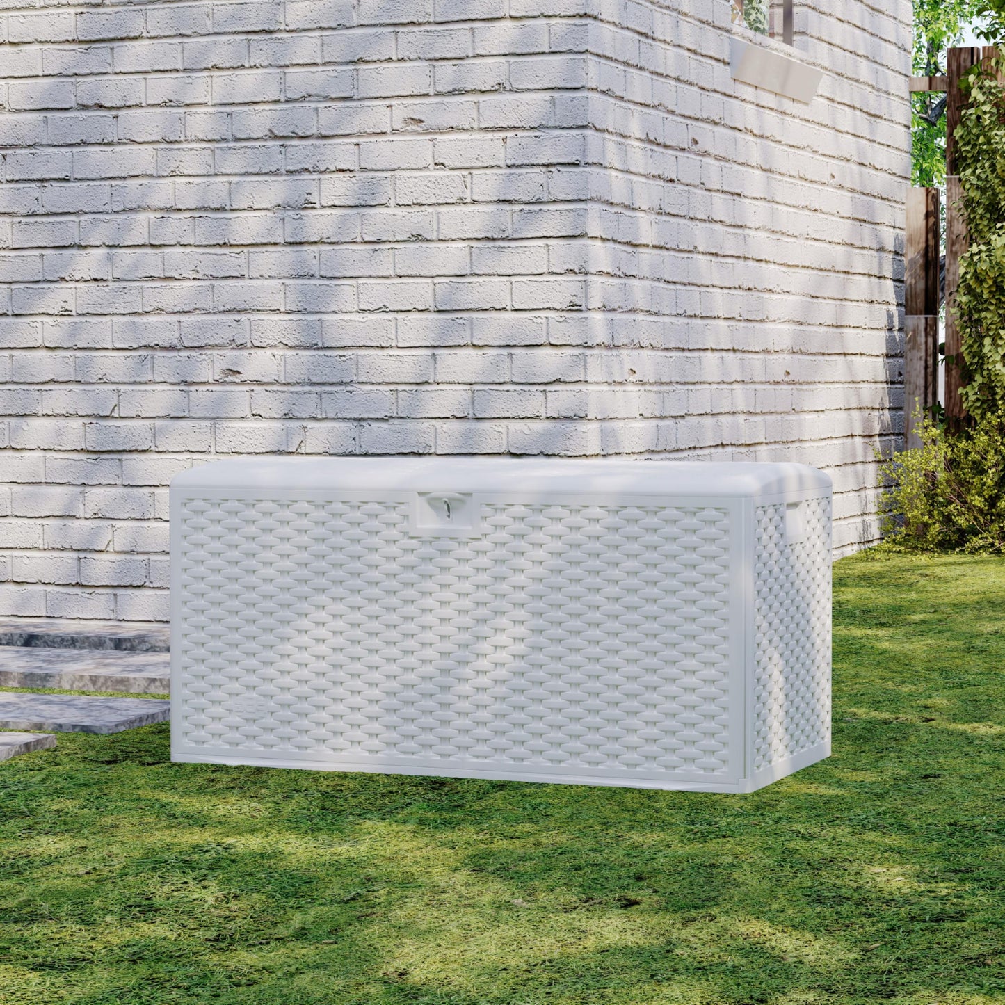 CABIHOME Outdoor Storage Box 99 Gallon Waterproof Large Resin Deck Box Indoor Outdoor Lockable Storage Container for Patio Furniture Cushions Garden Tools, Pool Garden, 99 Gallon, White