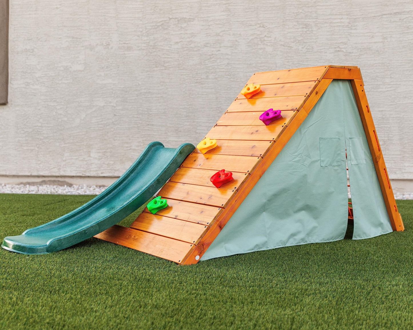 Avenlur Palm Outdoor and Indoor Playground 5 in 1 Backyard Playset with Ladder, Rock Wall, 4 ft. Slide, Tent Fort, Montessori Style Play Set Climber Playhouse Toddlers, Children, Kids 2-6yr (Green)