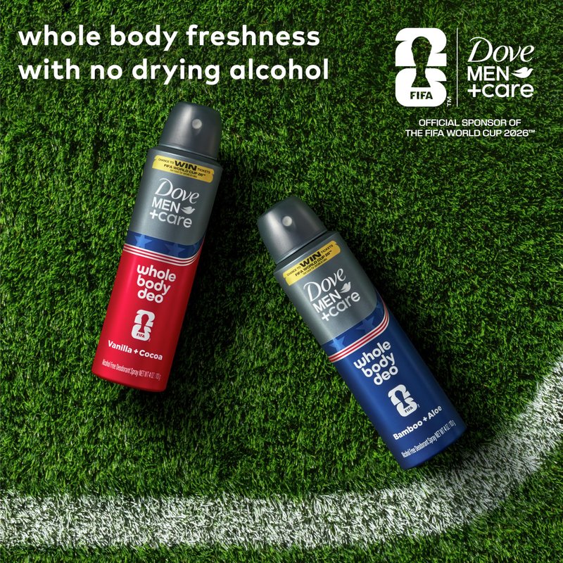Dove Men+Care Whole Body Deo Aluminum Free Deodorant Spray Bamboo + Aloe Suitable from Pits, Privates, to Feet 4 oz