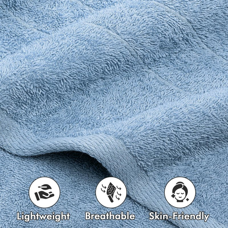 Novo Home Bath Towels Set of 4 – 100% Cotton Sky Blue Extra Large Towels for Bathroom, Spa Use (55x28 in) – Super Soft and Quick Dry Large Bath Sheets for Adults