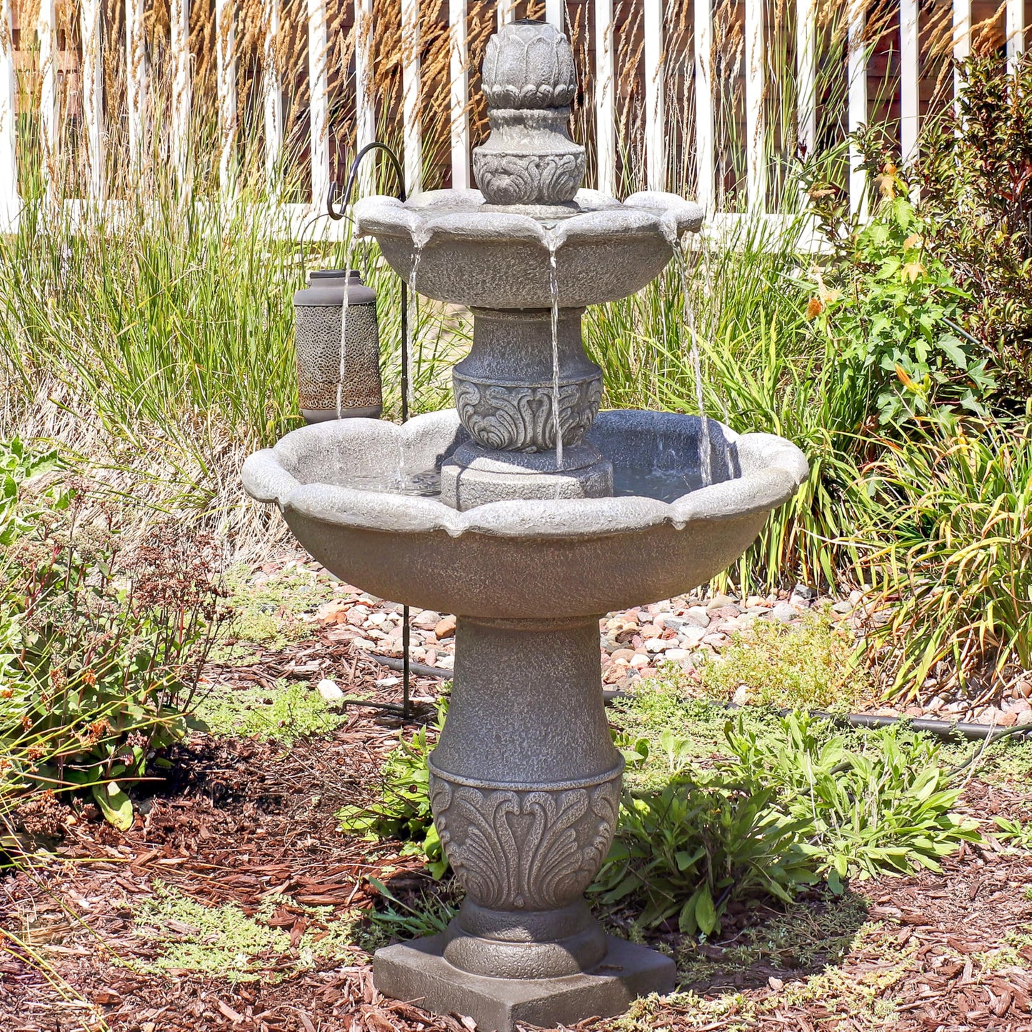 Sunnydaze 50-Inch 2-Tier French Garden Outdoor Water Fountain - Glass Fiber Reinforced Concrete Construction - Dusty Gray