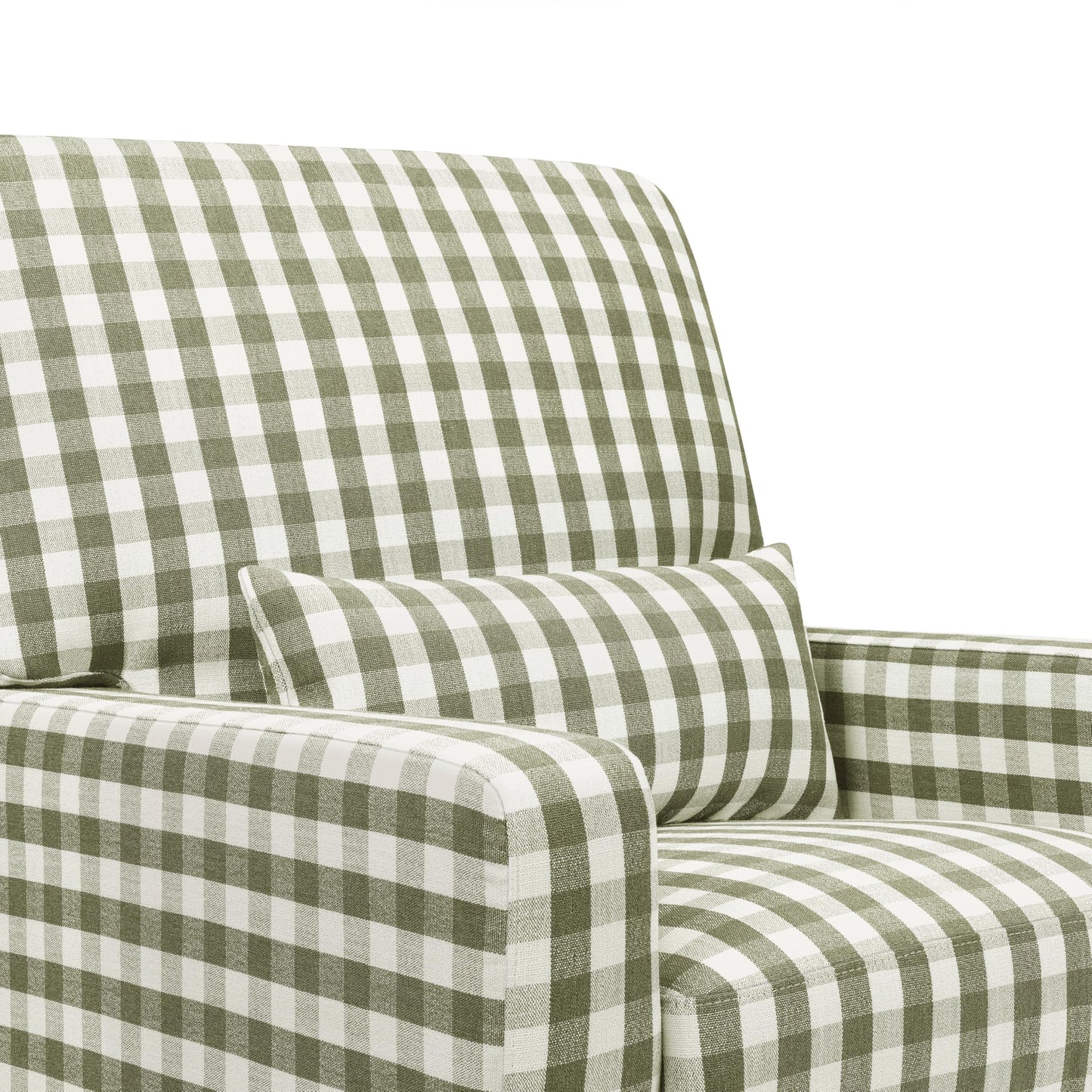 Namesake Crawford Pillowback Comfort Swivel Glider in Green Gingham, Water Repellent & Stain Resistant, Greenguard Gold & CertiPUR-US Certified
