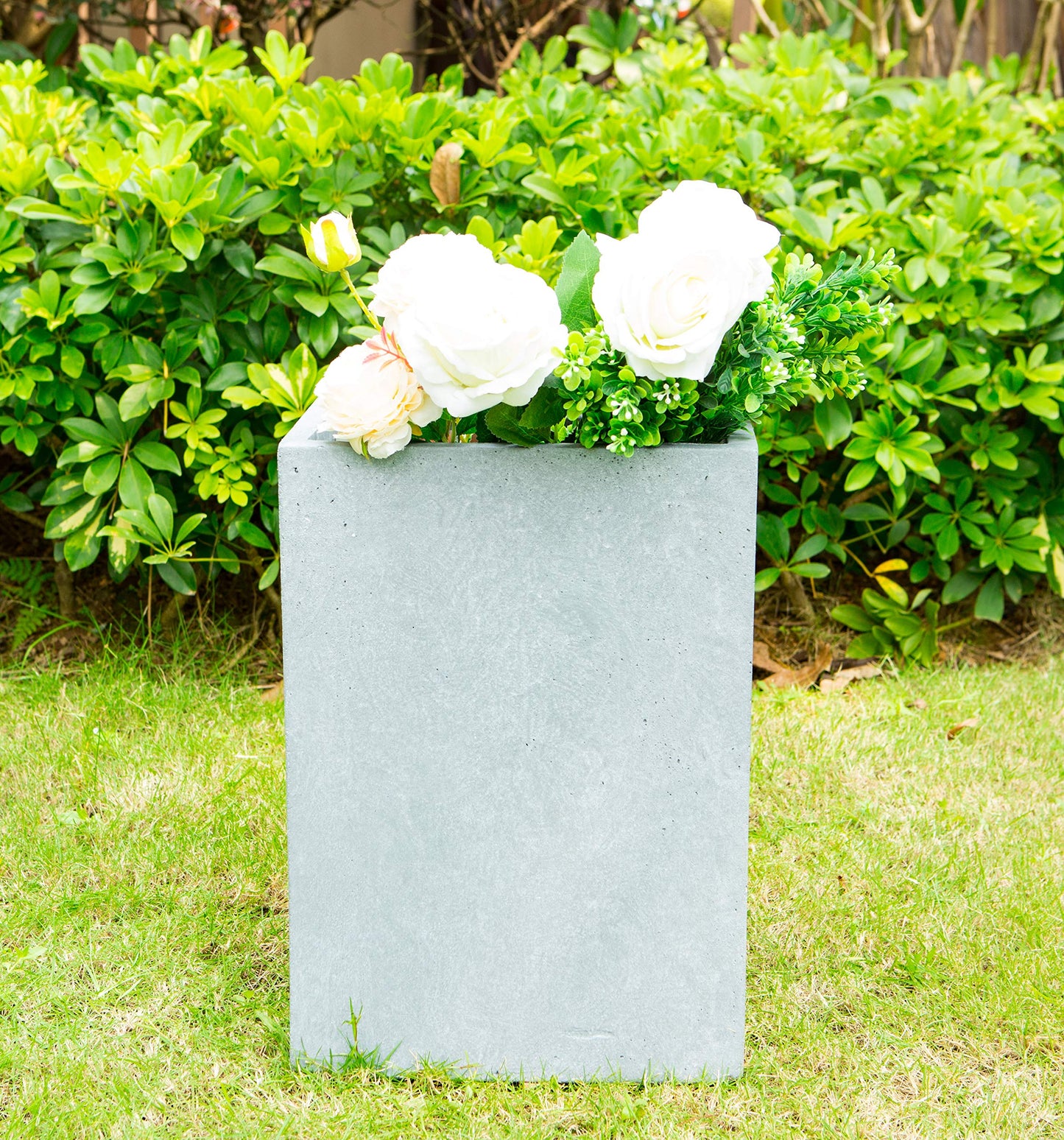 Kante 12.6" H Tall Rectangular Concrete Planters, Outdoor Indoor Lightweight Plant Pots with Drainage Hole and Rubber Plug, Modern Style for Home Garden Patio, Slate Gray