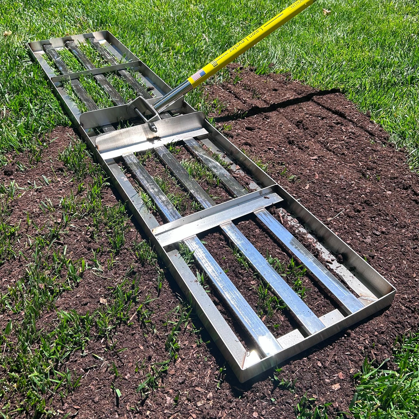 Rocklinâ¢ Lawn Leveling Rake |Stainless Steel Surface Leveling Tool | Level Soil or Dirt Ground Surfaces Easily | 48â x 10â Ground Plate | 78â Extra Long Handle
