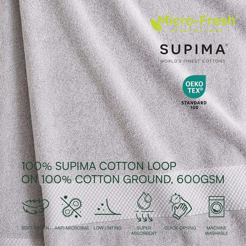 Lacoste Heritage 100% Supima Cotton Hand Towel, Microchip, 16" x 30" – Highly Absorbent & Quick Drying, Premium Super Soft Bath Towel, Bathroom Essential, Gift for All Occasions, Machine Washable