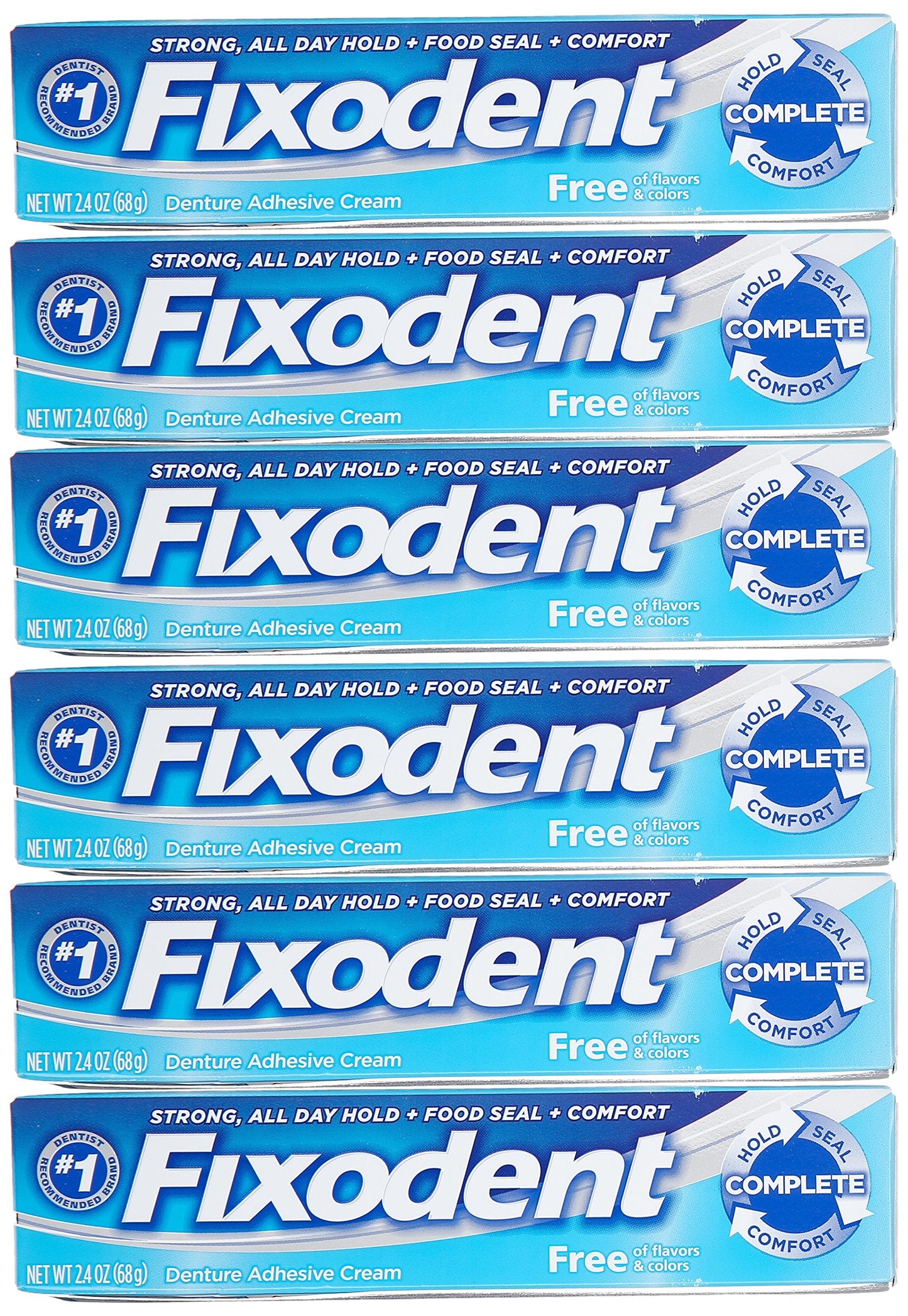 Fixodent Complete Free Denture Adhesive Cream 2.4 Oz (Pack of 6)